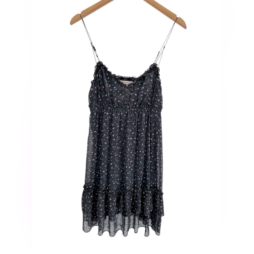 American Eagle Babydoll Ditzy Floral Gray Purple Y2K Fairy Grunge Mini Dress 10